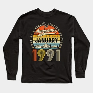 Awesome Since January 1991 Vintage 32nd Birthday Long Sleeve T-Shirt